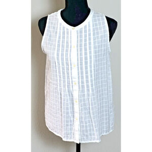 Womens White Sleevless Top By Loft Bottom Down‎ Size SP 100% Cotton